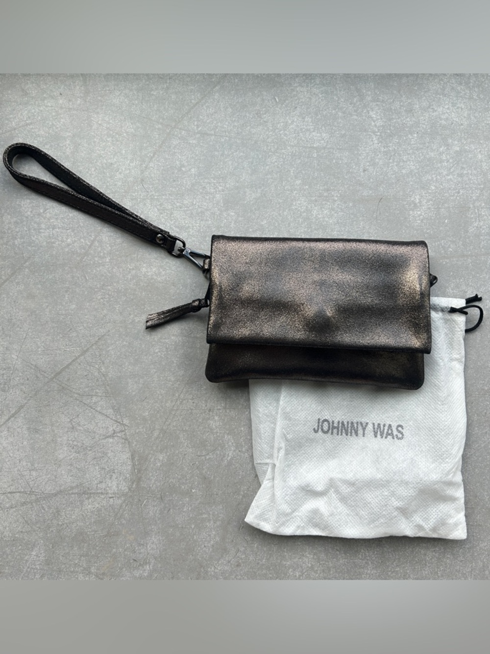 Johnny Was Metallic Pewter Wristlet Clutch